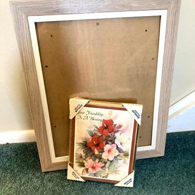 LOT 202: Large Home Decor Collection - Wicker Basket, Frames, Easel, Prints, Candles, Candle Holders and More