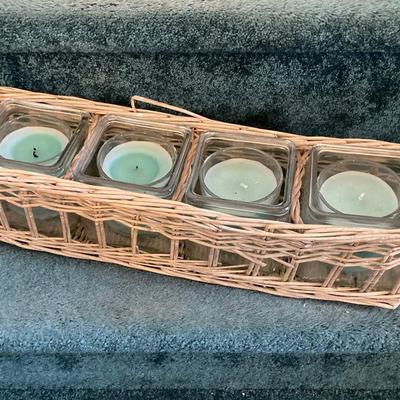 LOT 202: Large Home Decor Collection - Wicker Basket, Frames, Easel, Prints, Candles, Candle Holders and More