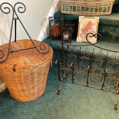 LOT 202: Large Home Decor Collection - Wicker Basket, Frames, Easel, Prints, Candles, Candle Holders and More