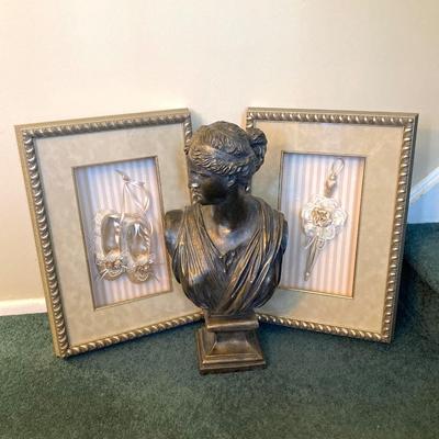 LOT 203: Decorative Resin Bust / Statue and Pair of Artex Inc. Shadow Boxes
