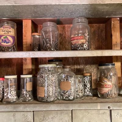 LOT 204: Large Galvanized Hardware Storage / Organizer with Contents, Including Items on Two Shelves