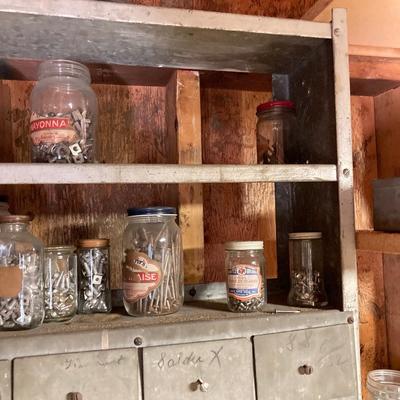 LOT 204: Large Galvanized Hardware Storage / Organizer with Contents, Including Items on Two Shelves