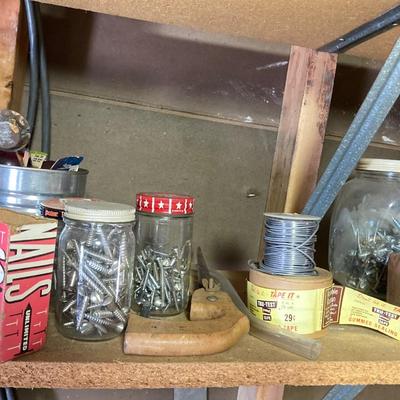 LOT 204: Large Galvanized Hardware Storage / Organizer with Contents, Including Items on Two Shelves