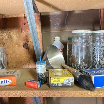 LOT 204: Large Galvanized Hardware Storage / Organizer with Contents, Including Items on Two Shelves