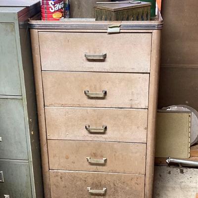 LOT 205: Vintage American Greetings Metal Storage Unit and Contents