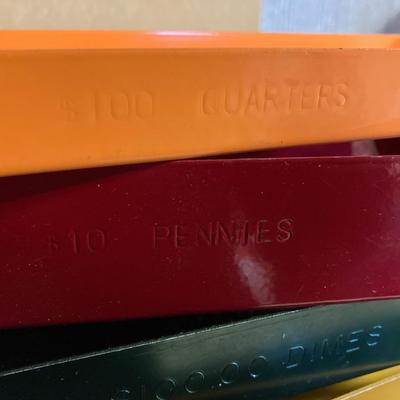 LOT 207: Large Lot of Currency Holders / Wrappers, Vintage Money Bags, Tape Dispenser and Rolls of Tape