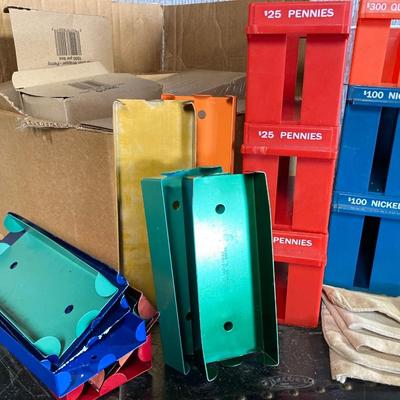 LOT 207: Large Lot of Currency Holders / Wrappers, Vintage Money Bags, Tape Dispenser and Rolls of Tape