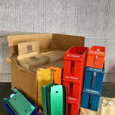 LOT 207: Large Lot of Currency Holders / Wrappers, Vintage Money Bags, Tape Dispenser and Rolls of Tape