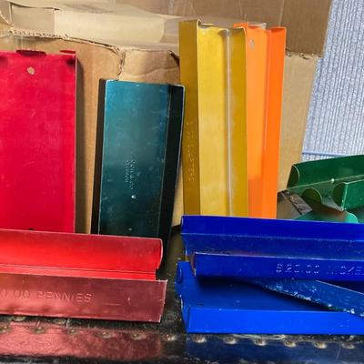 LOT 207: Large Lot of Currency Holders / Wrappers, Vintage Money Bags, Tape Dispenser and Rolls of Tape