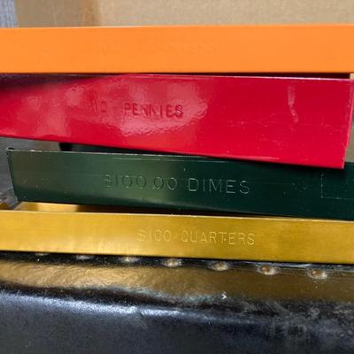 LOT 207: Large Lot of Currency Holders / Wrappers, Vintage Money Bags, Tape Dispenser and Rolls of Tape