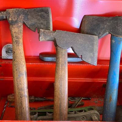 LOT 208: Two Vintage Metal Toolboxes with Contents - Red Mopar Dodge and Olive Drab