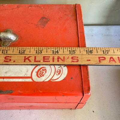 LOT 208: Two Vintage Metal Toolboxes with Contents - Red Mopar Dodge and Olive Drab