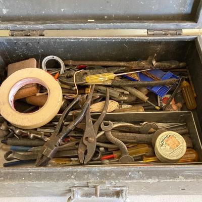 LOT 208: Two Vintage Metal Toolboxes with Contents - Red Mopar Dodge and Olive Drab