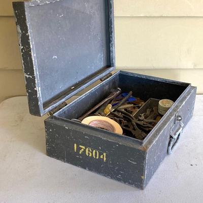 LOT 208: Two Vintage Metal Toolboxes with Contents - Red Mopar Dodge and Olive Drab