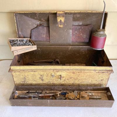 LOT 210: Pair of Vintage Metal Toolboxes and Contents