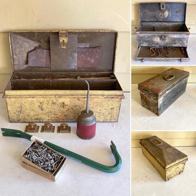 LOT 210: Pair of Vintage Metal Toolboxes and Contents