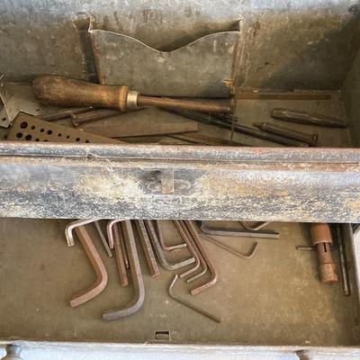 LOT 210: Pair of Vintage Metal Toolboxes and Contents