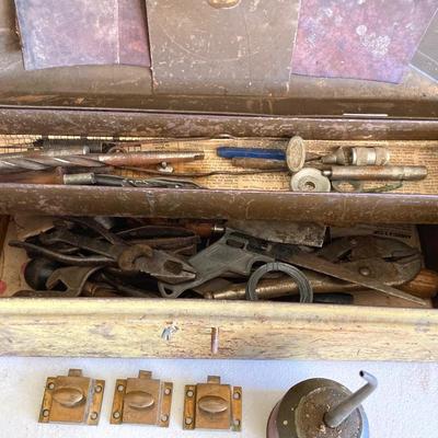 LOT 210: Pair of Vintage Metal Toolboxes and Contents