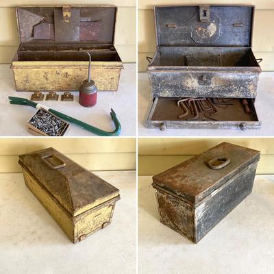 LOT 210: Pair of Vintage Metal Toolboxes and Contents