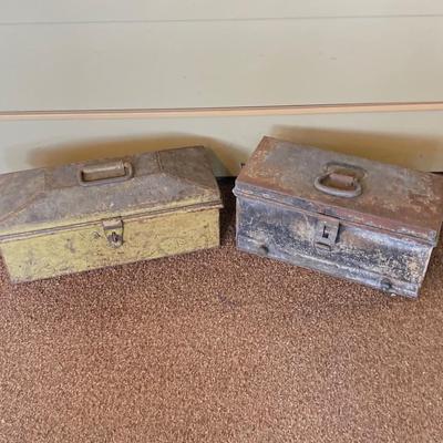 LOT 210: Pair of Vintage Metal Toolboxes and Contents