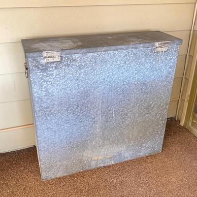 LOT 212: Galvanized Storage Container with Pair of Plastic Workforce Sawhorses