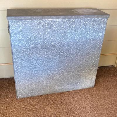 LOT 212: Galvanized Storage Container with Pair of Plastic Workforce Sawhorses