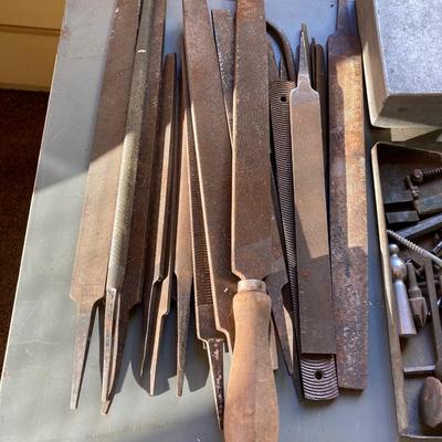 LOT 213: The Globe-Wernicke Co. Metal Horizontal Storage Unit with Contents of Large Tool Lot (Files, Drill Bits, Chisels and More)