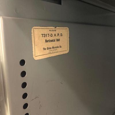 LOT 213: The Globe-Wernicke Co. Metal Horizontal Storage Unit with Contents of Large Tool Lot (Files, Drill Bits, Chisels and More)