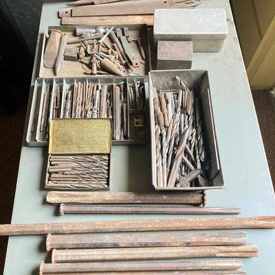 LOT 213: The Globe-Wernicke Co. Metal Horizontal Storage Unit with Contents of Large Tool Lot (Files, Drill Bits, Chisels and More)