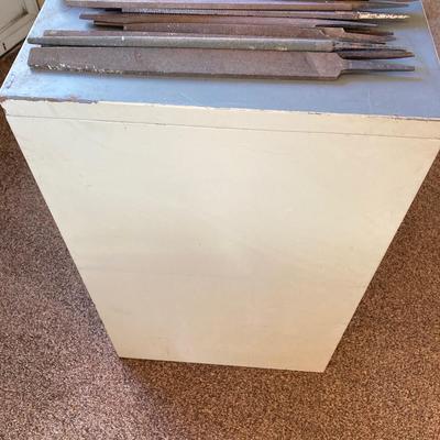 LOT 213: The Globe-Wernicke Co. Metal Horizontal Storage Unit with Contents of Large Tool Lot (Files, Drill Bits, Chisels and More)