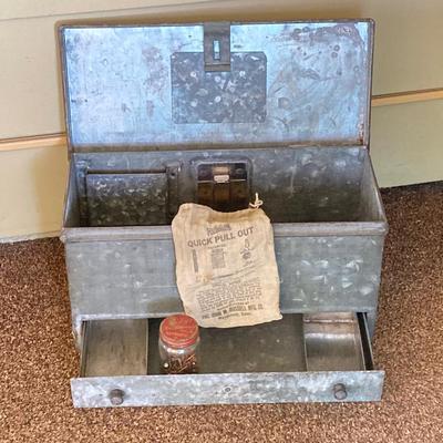 LOT 214: Vintage Galvanized Toolbox with Slide Out Drawer and Contents