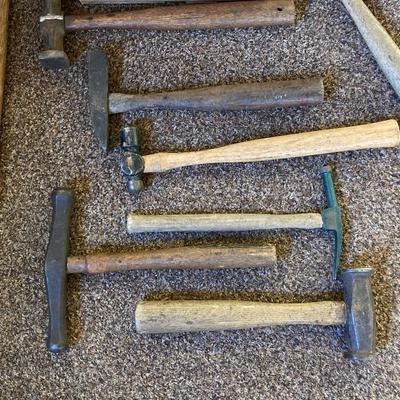 LOT 216: Craftsman Miter Cut-N-Clamp Set in Original Box with Large Collection of Hammers, Metal Square Angle Rulers and More