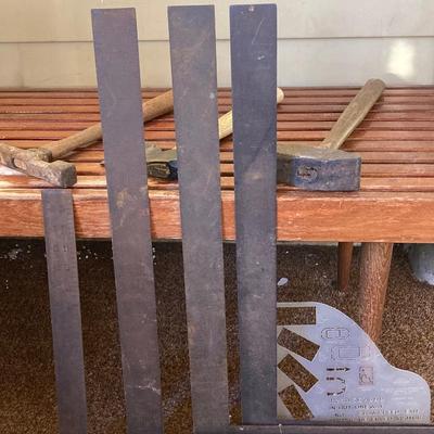 LOT 216: Craftsman Miter Cut-N-Clamp Set in Original Box with Large Collection of Hammers, Metal Square Angle Rulers and More