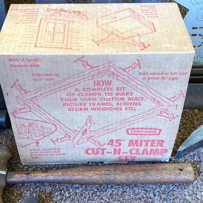LOT 216: Craftsman Miter Cut-N-Clamp Set in Original Box with Large Collection of Hammers, Metal Square Angle Rulers and More
