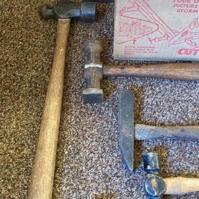 LOT 216: Craftsman Miter Cut-N-Clamp Set in Original Box with Large Collection of Hammers, Metal Square Angle Rulers and More