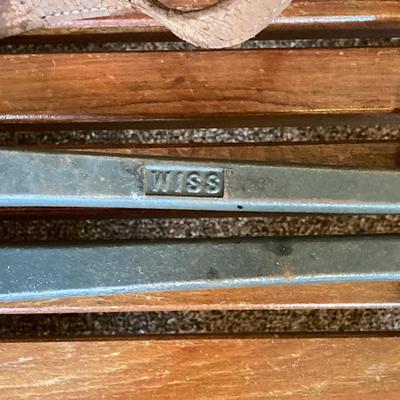 LOT 217: Vintage / Antique Tools - Metal Stamping, Wiss Shears / Cutters, Pexto / Kraeuter Rivet Burr Tools, Copper Chains, Molding Plane...