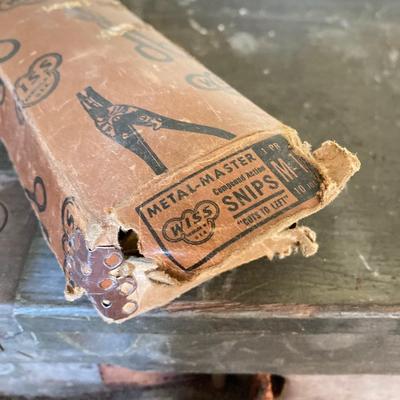 LOT 217: Vintage / Antique Tools - Metal Stamping, Wiss Shears / Cutters, Pexto / Kraeuter Rivet Burr Tools, Copper Chains, Molding Plane...