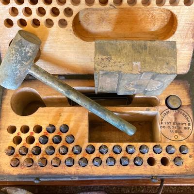 LOT 217: Vintage / Antique Tools - Metal Stamping, Wiss Shears / Cutters, Pexto / Kraeuter Rivet Burr Tools, Copper Chains, Molding Plane...