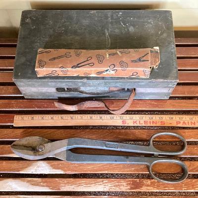 LOT 217: Vintage / Antique Tools - Metal Stamping, Wiss Shears / Cutters, Pexto / Kraeuter Rivet Burr Tools, Copper Chains, Molding Plane...