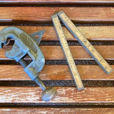 LOT 217: Vintage / Antique Tools - Metal Stamping, Wiss Shears / Cutters, Pexto / Kraeuter Rivet Burr Tools, Copper Chains, Molding Plane...