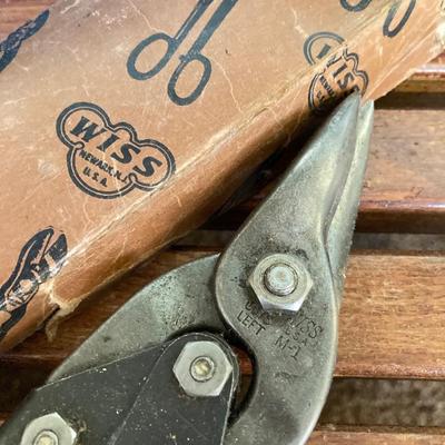 LOT 217: Vintage / Antique Tools - Metal Stamping, Wiss Shears / Cutters, Pexto / Kraeuter Rivet Burr Tools, Copper Chains, Molding Plane...