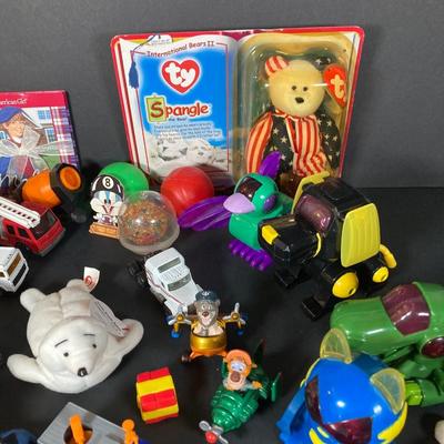 LOT 218: Vintage Toys - Marbles, Bouncy Superballs, Buddy L, Beanie Babies, McDonald's, American Girl Book and More