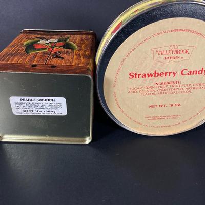 LOT 219: Vintage Tin Collection - Reisman's Thin Pretzels, Valleybrook Farms, Swiss Colony, Supreme Pure Cane Sugar Sack and More