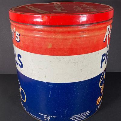 LOT 219: Vintage Tin Collection - Reisman's Thin Pretzels, Valleybrook Farms, Swiss Colony, Supreme Pure Cane Sugar Sack and More