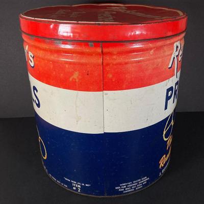 LOT 219: Vintage Tin Collection - Reisman's Thin Pretzels, Valleybrook Farms, Swiss Colony, Supreme Pure Cane Sugar Sack and More