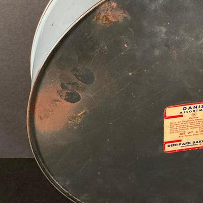 LOT 219: Vintage Tin Collection - Reisman's Thin Pretzels, Valleybrook Farms, Swiss Colony, Supreme Pure Cane Sugar Sack and More