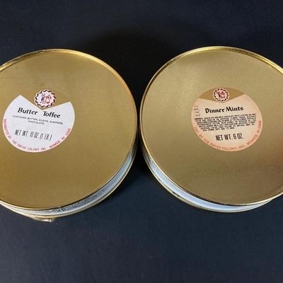 LOT 219: Vintage Tin Collection - Reisman's Thin Pretzels, Valleybrook Farms, Swiss Colony, Supreme Pure Cane Sugar Sack and More