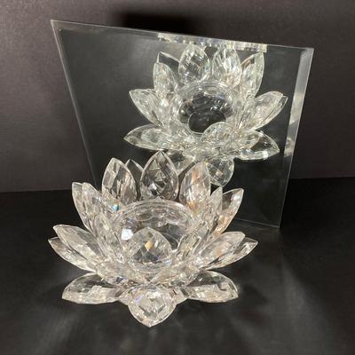 LOT 221: Three Shannon Crystal Candle Holders with Mirror Base