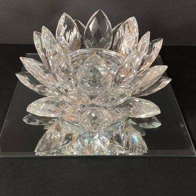 LOT 221: Three Shannon Crystal Candle Holders with Mirror Base