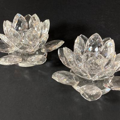 LOT 221: Three Shannon Crystal Candle Holders with Mirror Base